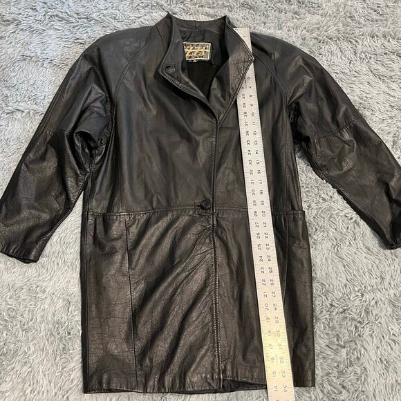 Vintage Izzi Soft Leather Black Trench Coat Women’s Small - Picture 7 of 8